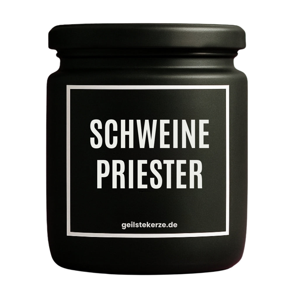 Duftkerze mit Spruch von geilstekerze ist der neue Geschenketrend. Diese witzige Kerze Vegane Bio-Kerze mit Spruch – SCHWEINEPRIESTER brennt mega lange sagenhafte 80 Stunde, hochwertige ätherische Öle schaffen beste Duftverteilung. Mit 1400 lustigen Sprüchen perfekt zum Verschenken. Handgemacht in Deutschland von geilstekerze.de -Die beste Duftkerze die du kaufen kannst.