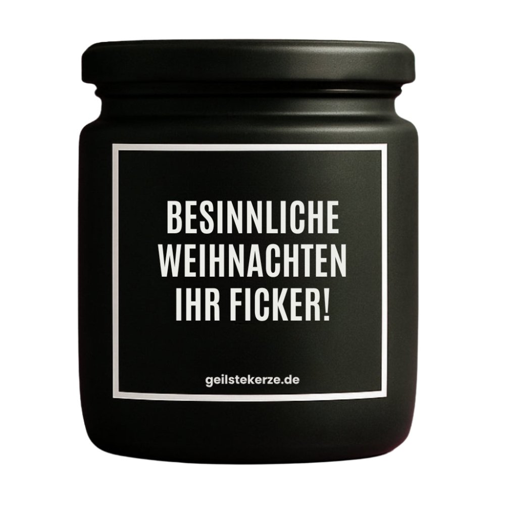 Duftkerze mit Spruch von geilstekerze ist der neue Geschenketrend. Diese witzige Kerze Vegane Bio-Kerze mit Spruch – BESINNLICHE WEIHNACHTEN IHR FICKER! brennt mega lange sagenhafte 80 Stunde, hochwertige ätherische Öle schaffen beste Duftverteilung. Mit 1400 lustigen Sprüchen perfekt zum Verschenken. Handgemacht in Deutschland von geilstekerze.de -Die beste Duftkerze die du kaufen kannst.