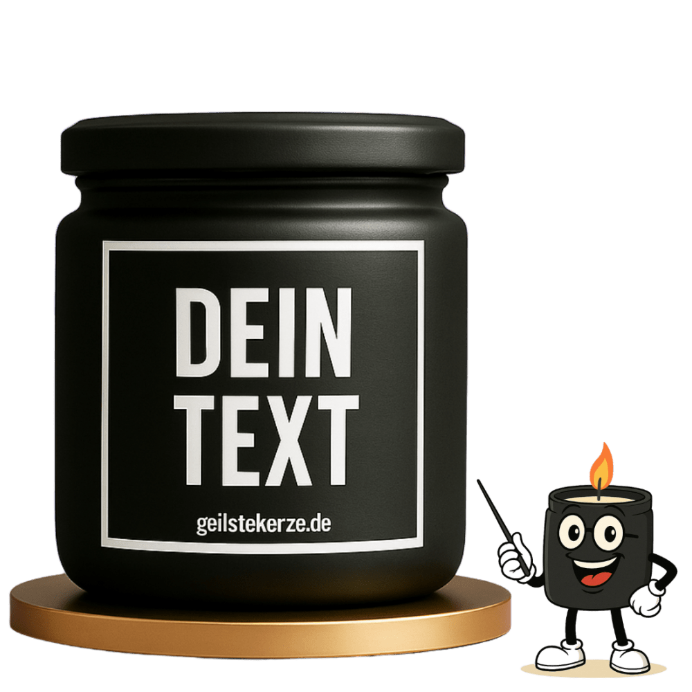 Duftkerze mit Spruch von geilstekerze ist der neue Geschenketrend. Diese witzige Kerze Vegane Bio-Kerze mit Spruch – DEIN TEXT personalisiere deine geilstekerze brennt mega lange sagenhafte 80 Stunde, hochwertige ätherische Öle schaffen beste Duftverteilung. Mit 1400 lustigen Sprüchen perfekt zum Verschenken. Handgemacht in Deutschland von geilstekerze.de -Die beste Duftkerze die du kaufen kannst.
