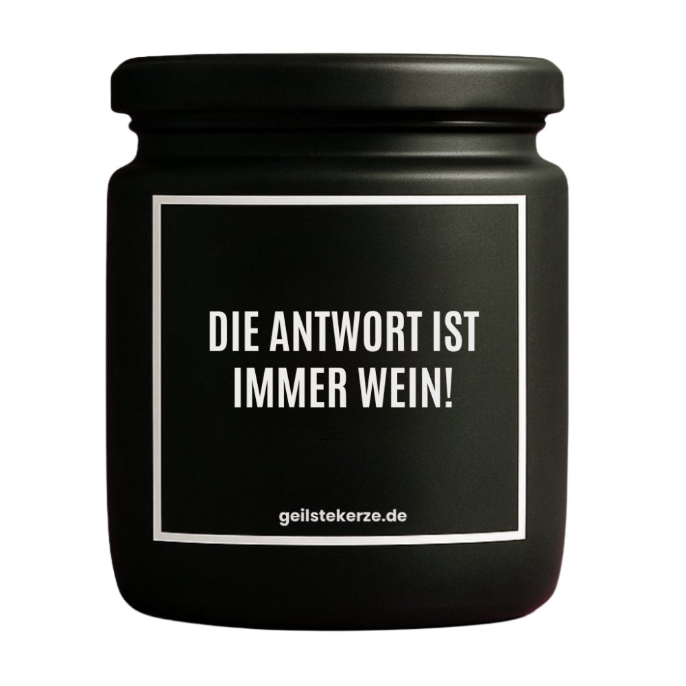 Duftkerze mit Spruch von geilstekerze ist der neue Geschenketrend. Diese witzige Kerze Vegane Bio-Kerze mit Spruch – DIE ANTWORT IST IMMER WEIN! brennt mega lange sagenhafte 80 Stunde, hochwertige ätherische Öle schaffen beste Duftverteilung. Mit 1400 lustigen Sprüchen perfekt zum Verschenken. Handgemacht in Deutschland von geilstekerze.de -Die beste Duftkerze die du kaufen kannst.