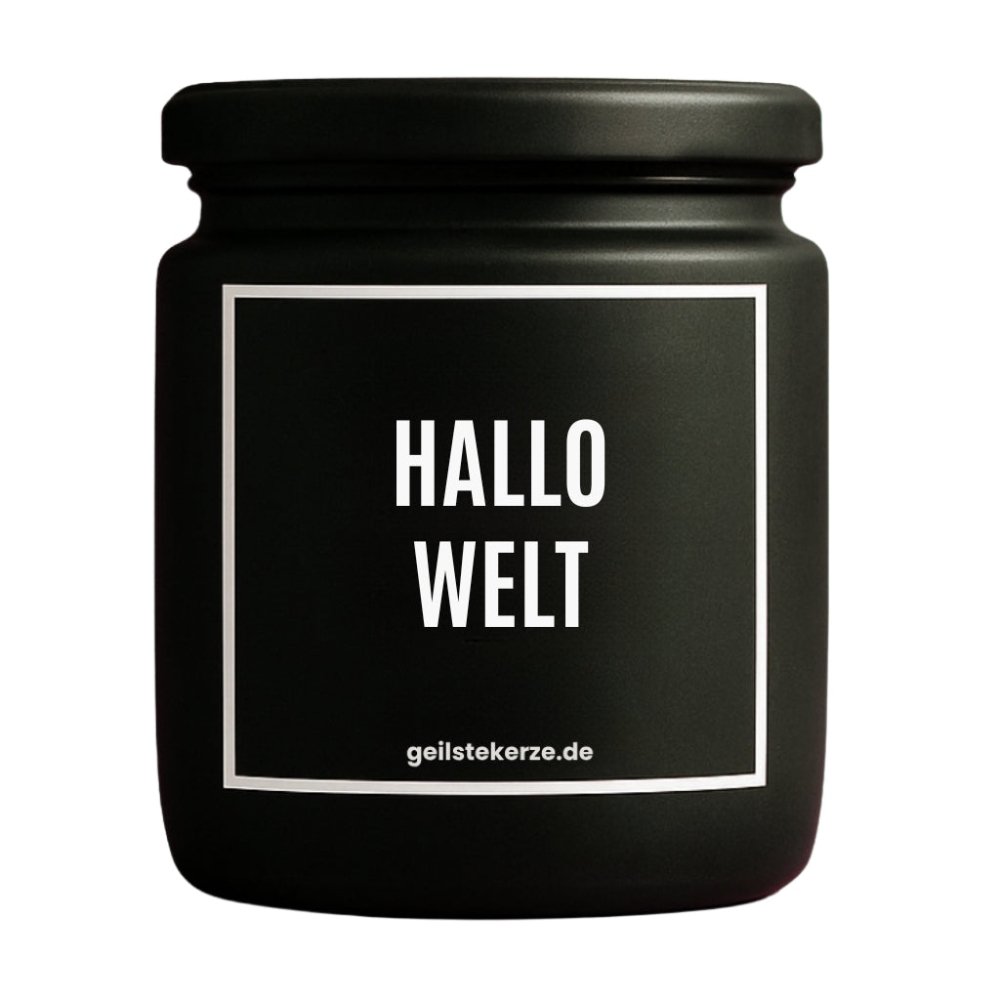 Duftkerze mit Spruch von geilstekerze ist der neue Geschenketrend. Diese witzige Kerze Vegane Bio-Kerze mit Spruch – HALLO WELT brennt mega lange sagenhafte 80 Stunde, hochwertige ätherische Öle schaffen beste Duftverteilung. Mit 1400 lustigen Sprüchen perfekt zum Verschenken. Handgemacht in Deutschland von geilstekerze.de -Die beste Duftkerze die du kaufen kannst.