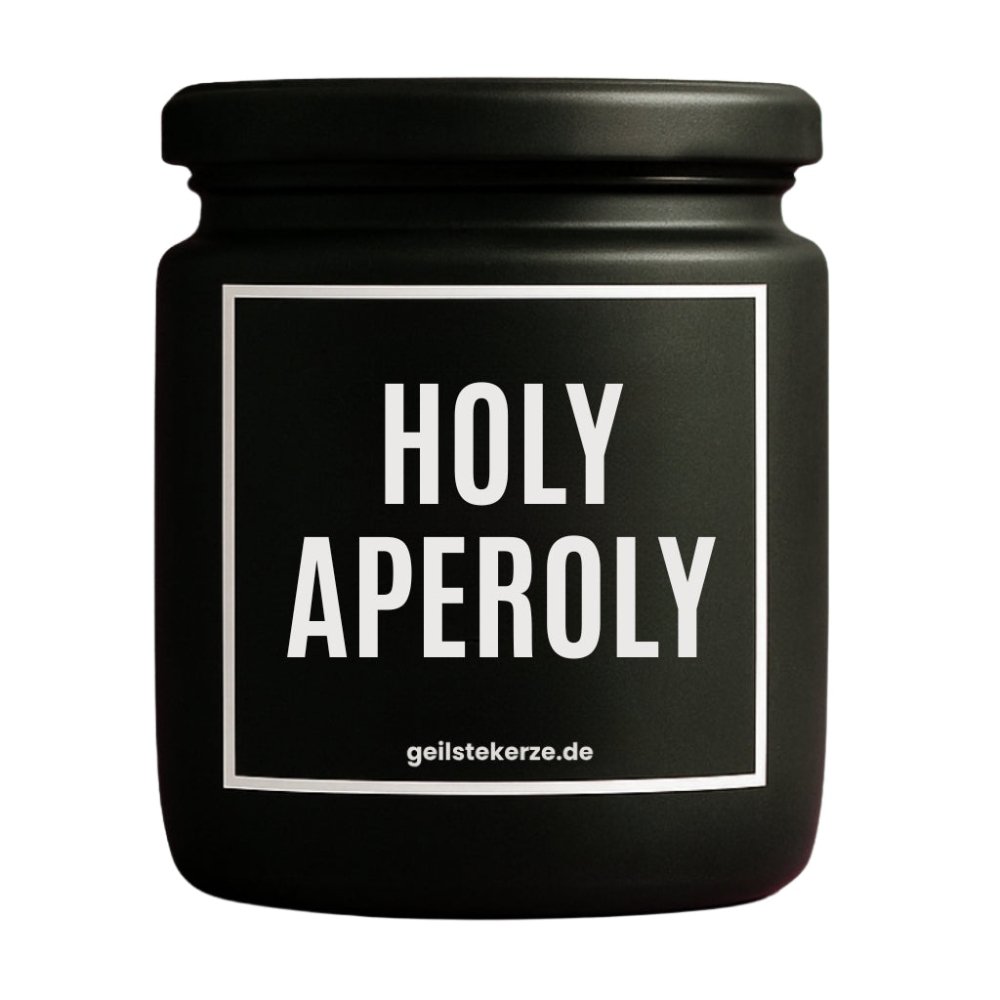 Duftkerze mit Spruch von geilstekerze ist der neue Geschenketrend. Diese witzige Kerze Vegane Bio-Kerze mit Spruch – HOLY APEROLY brennt mega lange sagenhafte 80 Stunde, hochwertige ätherische Öle schaffen beste Duftverteilung. Mit 1400 lustigen Sprüchen perfekt zum Verschenken. Handgemacht in Deutschland von geilstekerze.de -Die beste Duftkerze die du kaufen kannst.