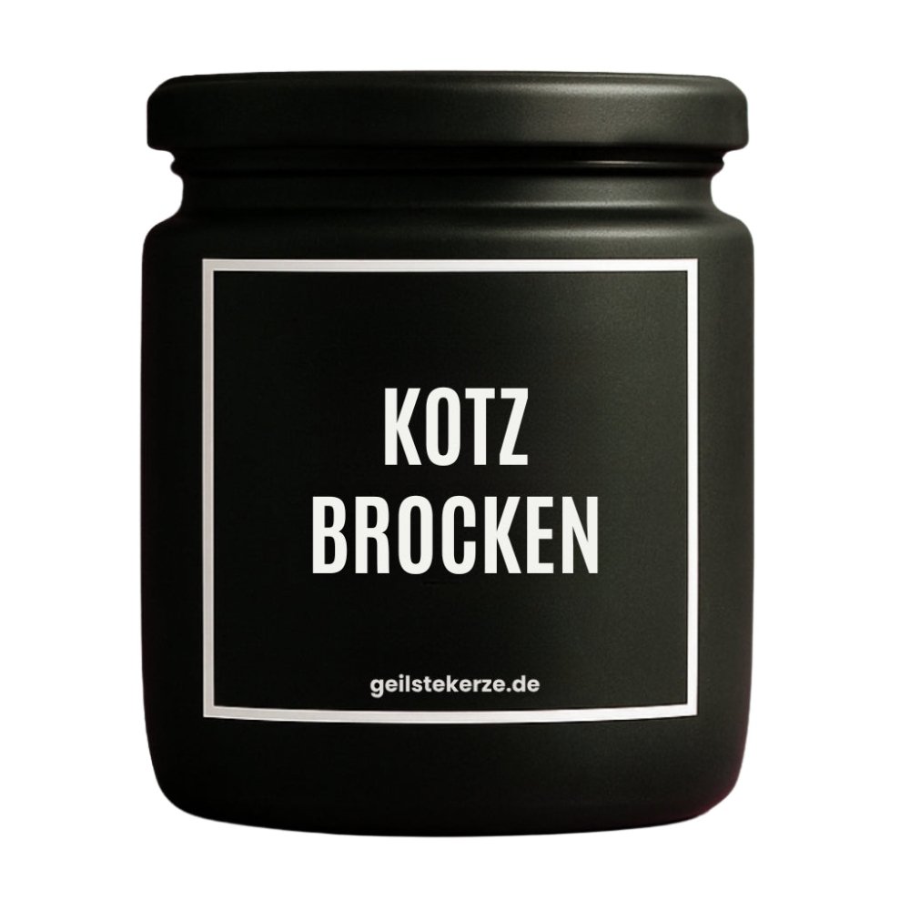Duftkerze mit Spruch von geilstekerze ist der neue Geschenketrend. Diese witzige Kerze Vegane Bio-Kerze mit Spruch – KOTZBROCKEN brennt mega lange sagenhafte 80 Stunde, hochwertige ätherische Öle schaffen beste Duftverteilung. Mit 1400 lustigen Sprüchen perfekt zum Verschenken. Handgemacht in Deutschland von geilstekerze.de -Die beste Duftkerze die du kaufen kannst.