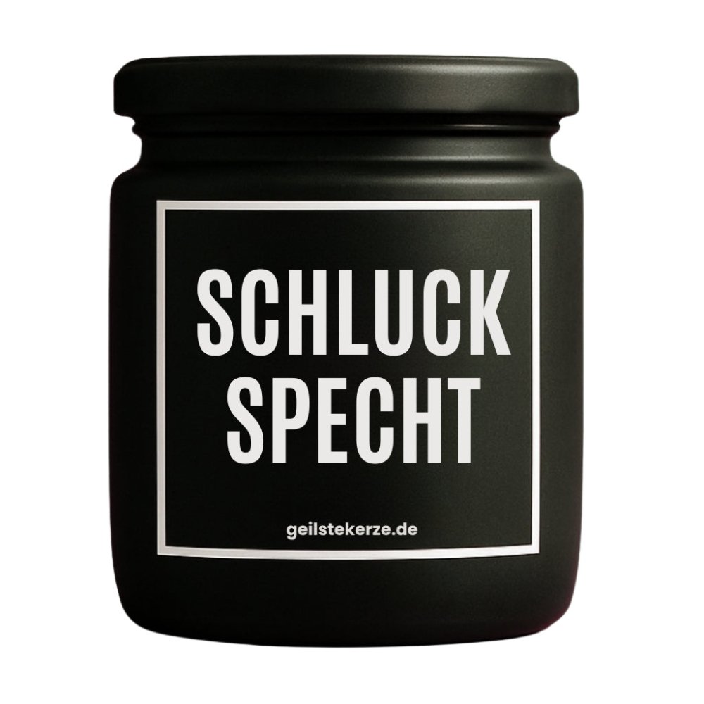 Duftkerze mit Spruch von geilstekerze ist der neue Geschenketrend. Diese witzige Kerze Vegane Bio-Kerze mit Spruch – SCHLUCKSPECHT brennt mega lange sagenhafte 80 Stunde, hochwertige ätherische Öle schaffen beste Duftverteilung. Mit 1400 lustigen Sprüchen perfekt zum Verschenken. Handgemacht in Deutschland von geilstekerze.de -Die beste Duftkerze die du kaufen kannst.