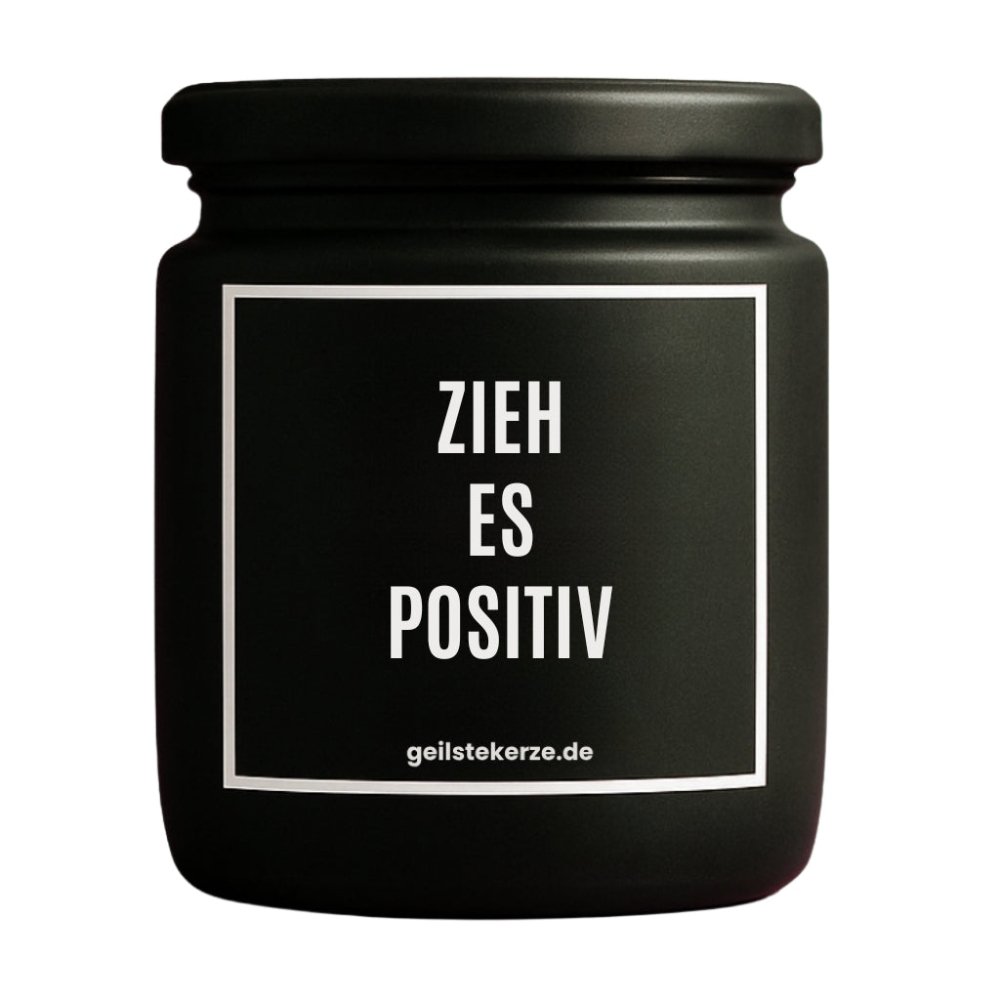 Duftkerze mit Spruch von geilstekerze ist der neue Geschenketrend. Diese witzige Kerze Vegane Bio-Kerze mit Spruch – ZIEH ES POSITIV brennt mega lange sagenhafte 80 Stunde, hochwertige ätherische Öle schaffen beste Duftverteilung. Mit 1400 lustigen Sprüchen perfekt zum Verschenken. Handgemacht in Deutschland von geilstekerze.de -Die beste Duftkerze die du kaufen kannst.