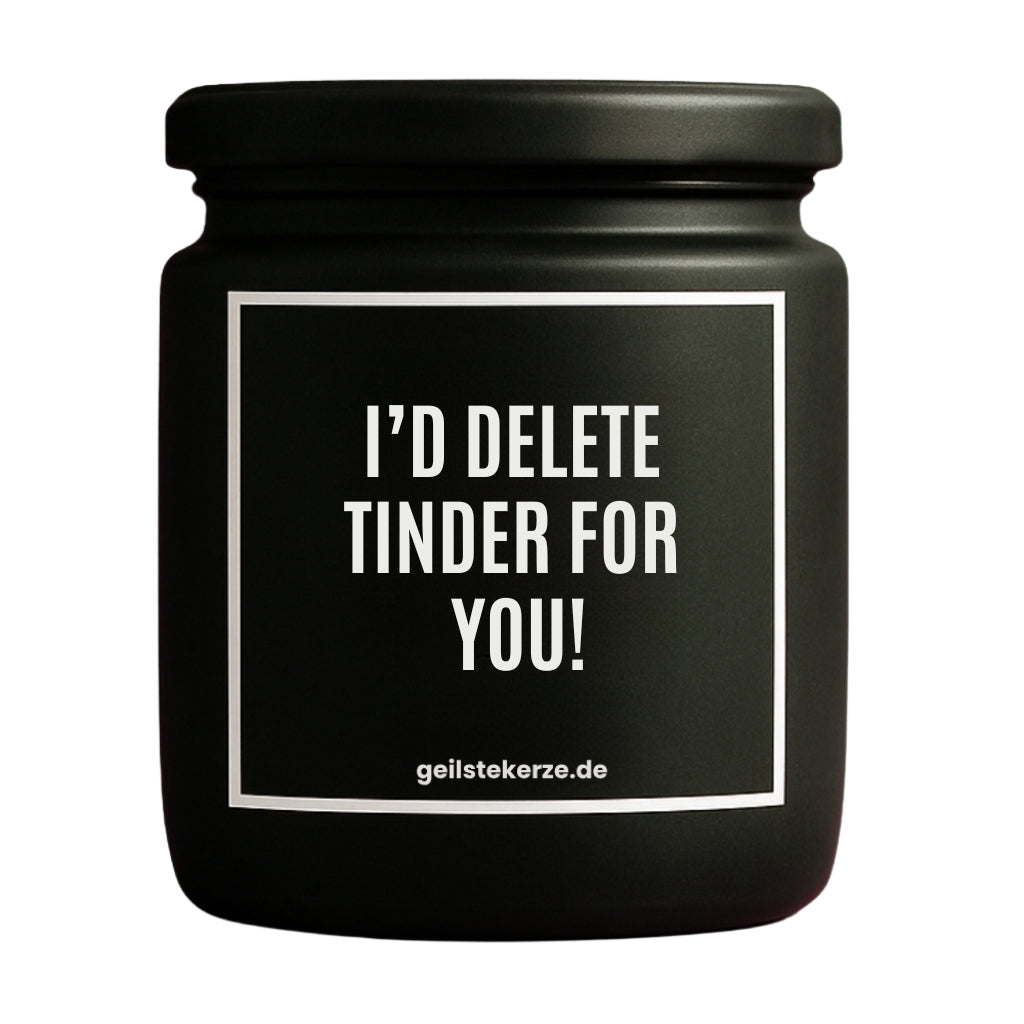 Erste von künstlicher Intelligenz kreierte Vegane Bio-Kerze mit Spruch – I‘D DELETE TINDER FOR YOU! Mega lange Brenndauer von 80 Stunde, hochwertige ätherische Öle schaffen beste Duftverteilung. Mit 1400 lustigen Sprüchen perfekt zum Verschenken. Handgemacht in Deutschland von geilstekerze.de -Die beste Duftkerze die du kaufen kannst.
