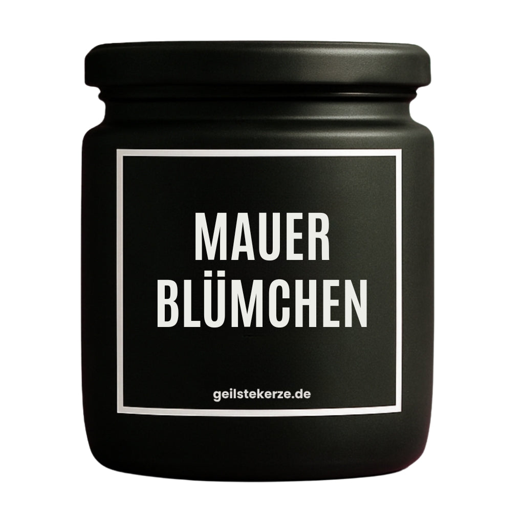 Erste von künstlicher Intelligenz kreierte Vegane Bio-Kerze mit Spruch – MAUERBLÜMCHEN Mega lange Brenndauer von 80 Stunde, hochwertige ätherische Öle schaffen beste Duftverteilung. Mit 1400 lustigen Sprüchen perfekt zum Verschenken. Handgemacht in Deutschland von geilstekerze.de -Die beste Duftkerze die du kaufen kannst.