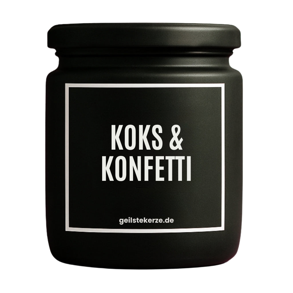 Erste von künstlicher Intelligenz kreierte Vegane Bio-Kerze mit Spruch – KOKS & KONFETTI Mega lange Brenndauer von 80 Stunde, hochwertige ätherische Öle schaffen beste Duftverteilung. Mit 1400 lustigen Sprüchen perfekt zum Verschenken. Handgemacht in Deutschland von geilstekerze.de -Die beste Duftkerze die du kaufen kannst.
