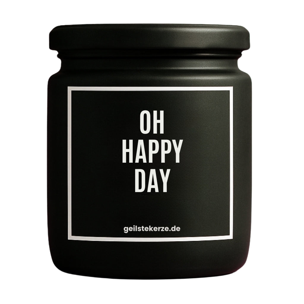 Erste von künstlicher Intelligenz kreierte Vegane Bio-Kerze mit Spruch – OH HAPPY DAY Mega lange Brenndauer von 80 Stunde, hochwertige ätherische Öle schaffen beste Duftverteilung. Mit 1400 lustigen Sprüchen perfekt zum Verschenken. Handgemacht in Deutschland von geilstekerze.de -Die beste Duftkerze die du kaufen kannst.