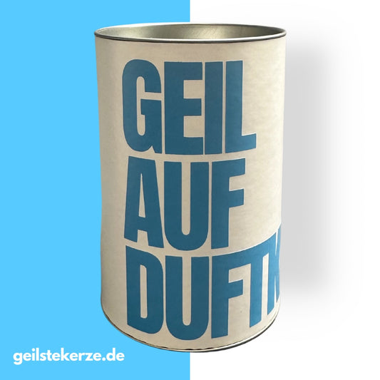 geilstekerze Geschenkdose weiß/blau| GEIL AUF DUFTKERZE