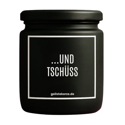 Erste von künstlicher Intelligenz kreierte Vegane Bio-Kerze mit Spruch – UND TSCHÜSS Mega lange Brenndauer von 80 Stunde, hochwertige ätherische Öle schaffen beste Duftverteilung. Mit 1400 lustigen Sprüchen perfekt zum Verschenken. Handgemacht in Deutschland von geilstekerze.de -Die beste Duftkerze die du kaufen kannst.