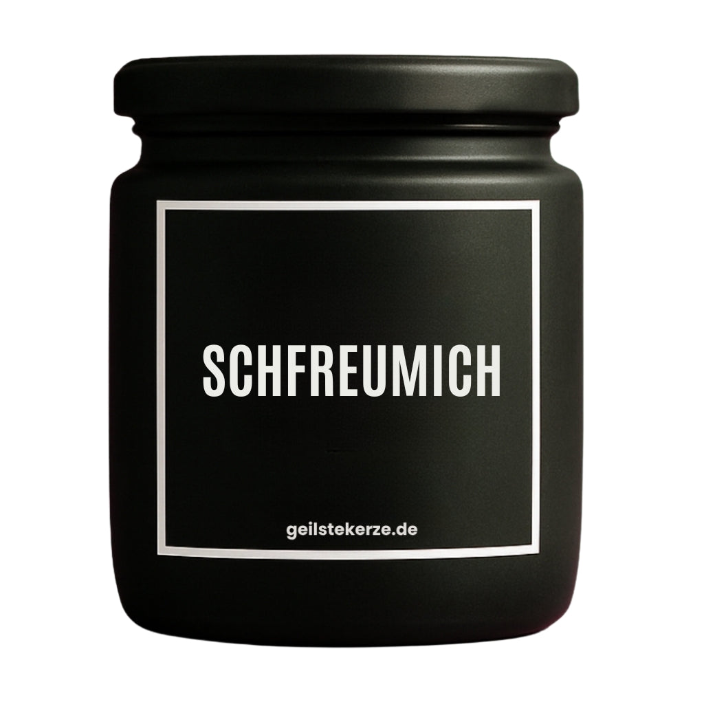 Erste von künstlicher Intelligenz kreierte Vegane Bio-Kerze mit Spruch - SCHFREUMICH Mega lange Brenndauer von 80 Stunde, hochwertige ätherische Öle schaffen beste Duftverteilung. Mit 1400 lustigen Sprüchen perfekt zum Verschenken. Handgemacht in Deutschland von geilstekerze.de -Die beste Duftkerze die du kaufen kannst.