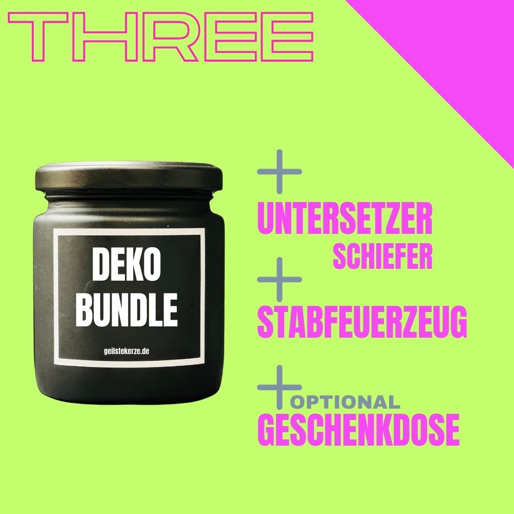 DEKOBUNDLE THREE für deine geilstekerze / Untersetzer / Stabfeuerzeug / Geschenkdose