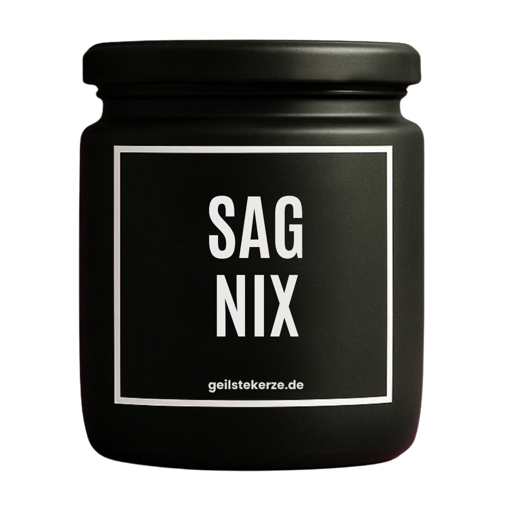 Erste von künstlicher Intelligenz kreierte Vegane Bio-Kerze mit Spruch – SAG NIX Mega lange Brenndauer von 80 Stunde, hochwertige ätherische Öle schaffen beste Duftverteilung. Mit 1400 lustigen Sprüchen perfekt zum Verschenken. Handgemacht in Deutschland von geilstekerze.de -Die beste Duftkerze die du kaufen kannst.
