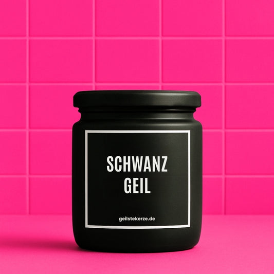 Erste von künstlicher Intelligenz kreierte Vegane Bio-Kerze mit Spruch – SCHWANZGEIL Mega lange Brenndauer von 80 Stunde, hochwertige ätherische Öle schaffen beste Duftverteilung. Mit 1400 lustigen Sprüchen perfekt zum Verschenken. Handgemacht in Deutschland von geilstekerze.de -Die beste Duftkerze die du kaufen kannst.