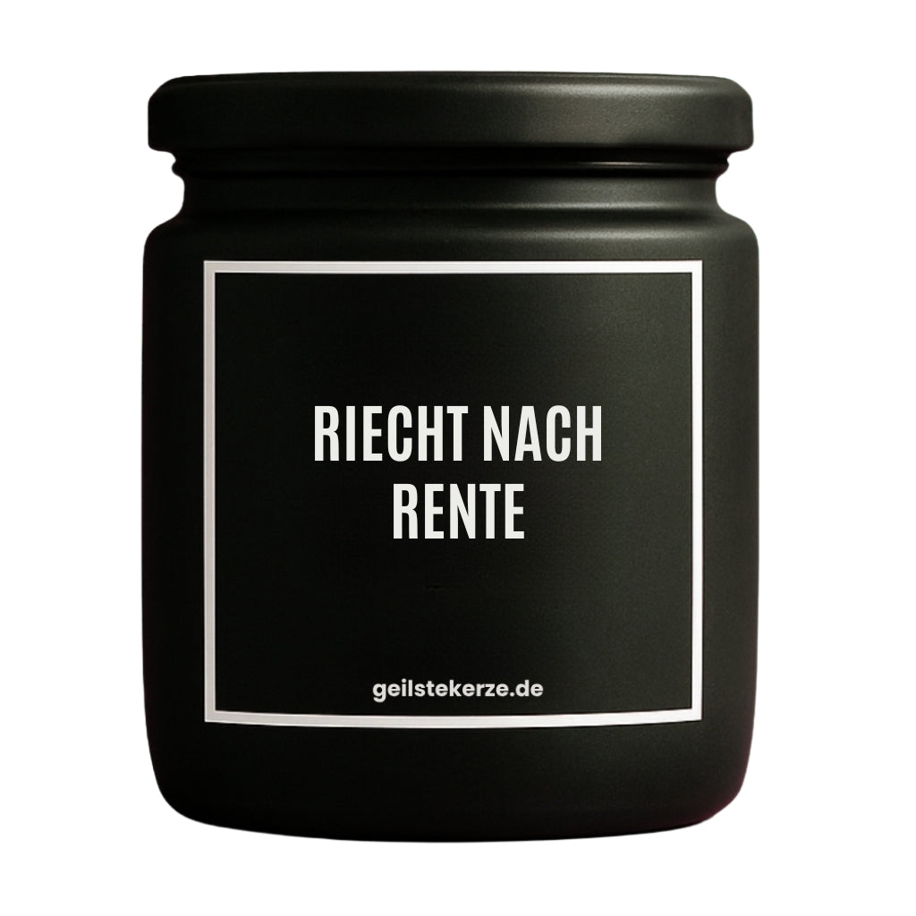 Erste von künstlicher Intelligenz kreierte Vegane Bio-Kerze mit Spruch – RIECHT NACH RENTE Mega lange Brenndauer von 80 Stunde, hochwertige ätherische Öle schaffen beste Duftverteilung. Mit 1400 lustigen Sprüchen perfekt zum Verschenken. Handgemacht in Deutschland von geilstekerze.de -Die beste Duftkerze die du kaufen kannst.
