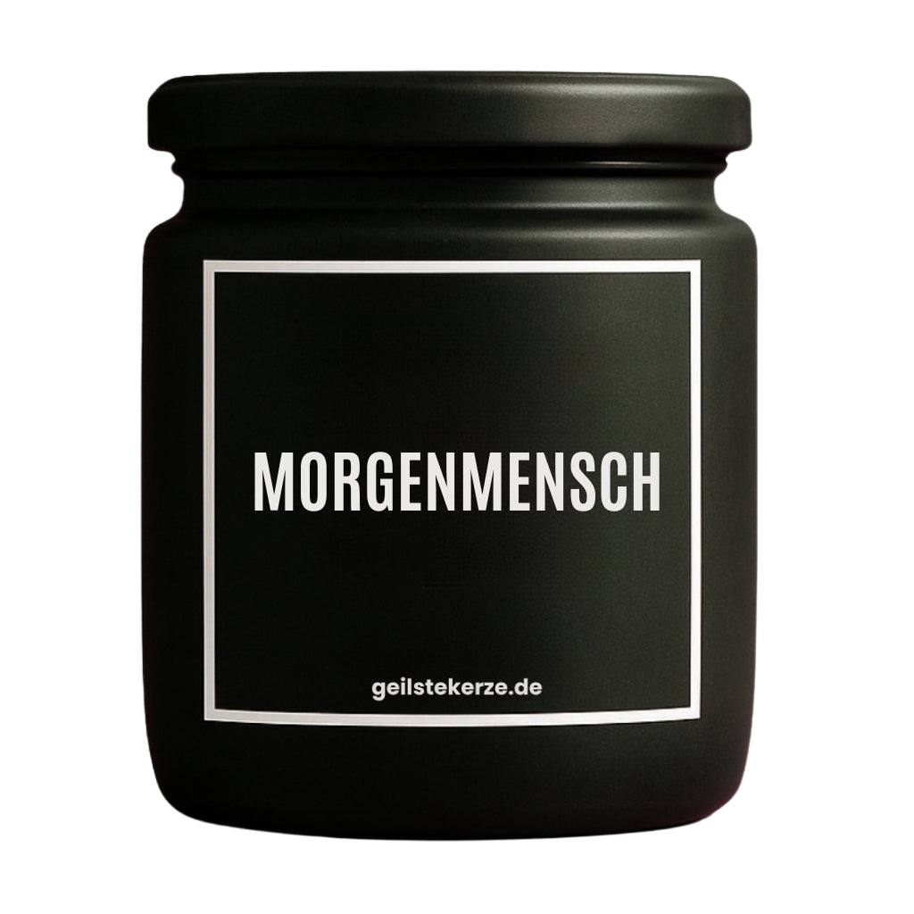 Erste von künstlicher Intelligenz kreierte Vegane Bio-Kerze mit Spruch – MORGENMENSCH Mega lange Brenndauer von 80 Stunde, hochwertige ätherische Öle schaffen beste Duftverteilung. Mit 1400 lustigen Sprüchen perfekt zum Verschenken. Handgemacht in Deutschland von geilstekerze.de -Die beste Duftkerze die du kaufen kannst.