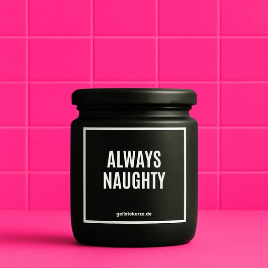 Erste von künstlicher Intelligenz kreierte Vegane Bio-Kerze mit Spruch – ALLWAYS NAUGHTY Mega lange Brenndauer von 80 Stunde, hochwertige ätherische Öle schaffen beste Duftverteilung. Mit 1400 lustigen Sprüchen perfekt zum Verschenken. Handgemacht in Deutschland von geilstekerze.de -Die beste Duftkerze die du kaufen kannst.