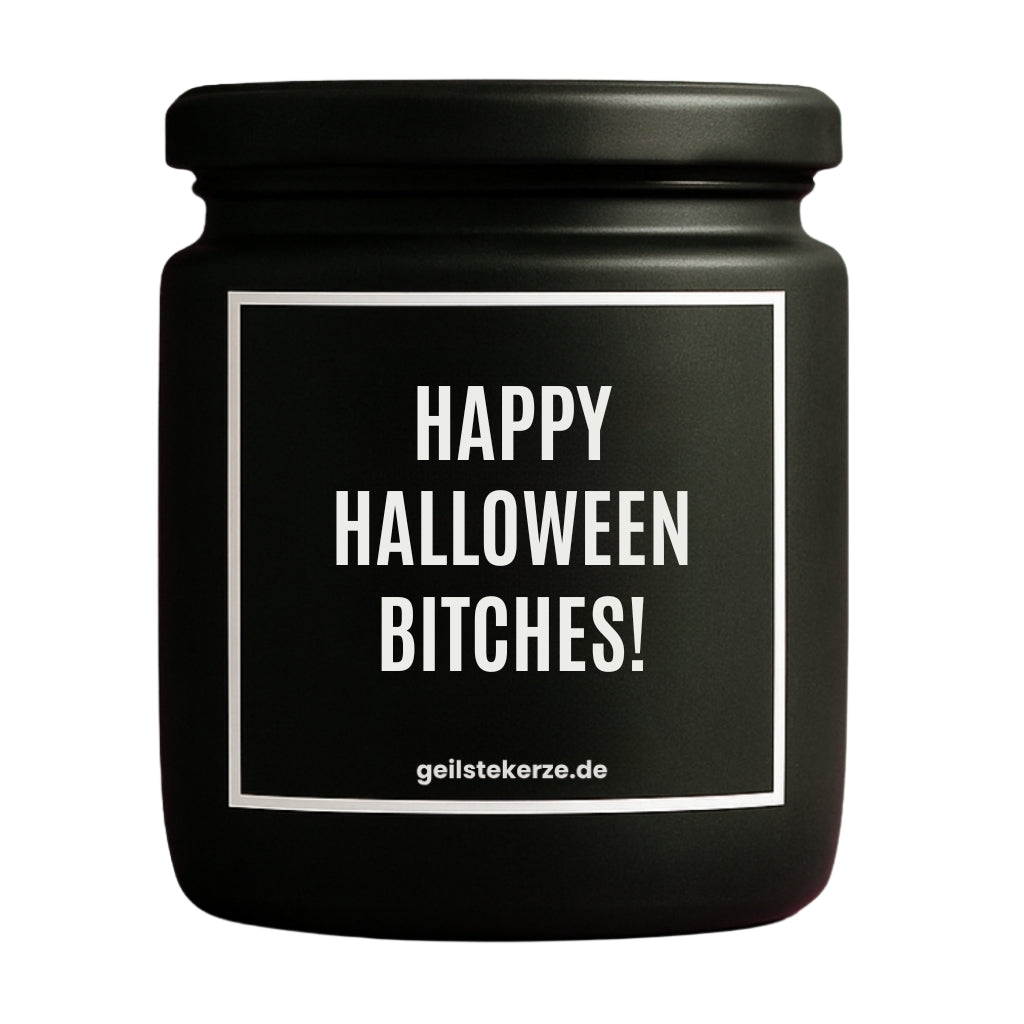 Erste von künstlicher Intelligenz kreierte Vegane Bio-Kerze mit Spruch – HAPPY HALLOWEEN BITCHES! Mega lange Brenndauer von 80 Stunde, hochwertige ätherische Öle schaffen beste Duftverteilung. Mit 1400 lustigen Sprüchen perfekt zum Verschenken. Handgemacht in Deutschland von geilstekerze.de -Die beste Duftkerze die du kaufen kannst.