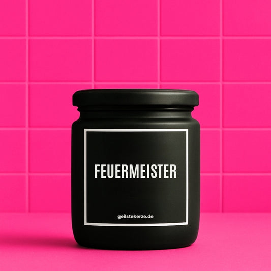 Erste von künstlicher Intelligenz kreierte Vegane Bio-Kerze mit Spruch – FEUERMEISTER Mega lange Brenndauer von 80 Stunde, hochwertige ätherische Öle schaffen beste Duftverteilung. Mit 1400 lustigen Sprüchen perfekt zum Verschenken. Handgemacht in Deutschland von geilstekerze.de -Die beste Duftkerze die du kaufen kannst.
