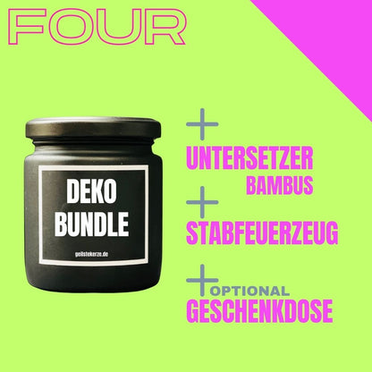 DEKOBUNDLE FOUR für deine geilstekerze / Untersetzer / Stabfeuerzeug / Geschenkdose