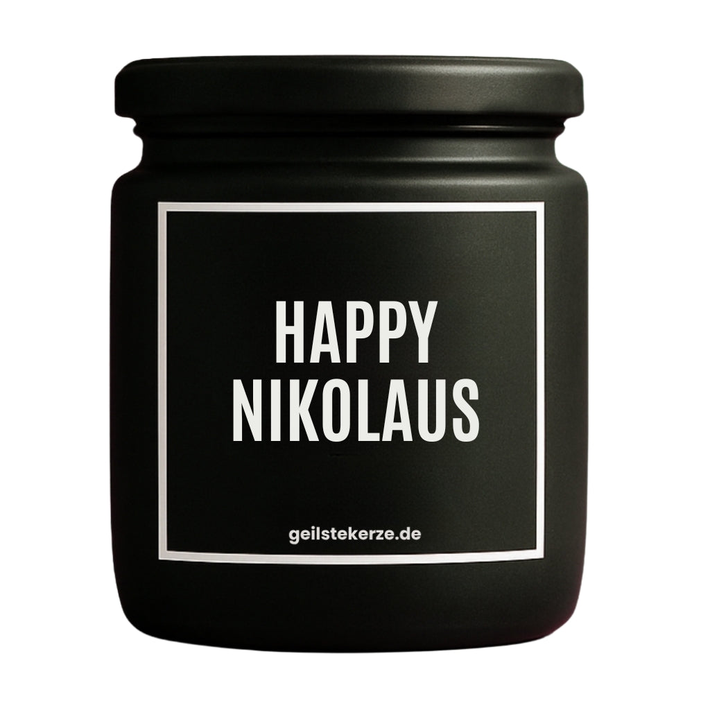 Erste von künstlicher Intelligenz kreierte Vegane Bio-Kerze mit Spruch – HAPPY NIKOLAUS Mega lange Brenndauer von 80 Stunde, hochwertige ätherische Öle schaffen beste Duftverteilung. Mit 1400 lustigen Sprüchen perfekt zum Verschenken. Handgemacht in Deutschland von geilstekerze.de -Die beste Duftkerze die du kaufen kannst.
