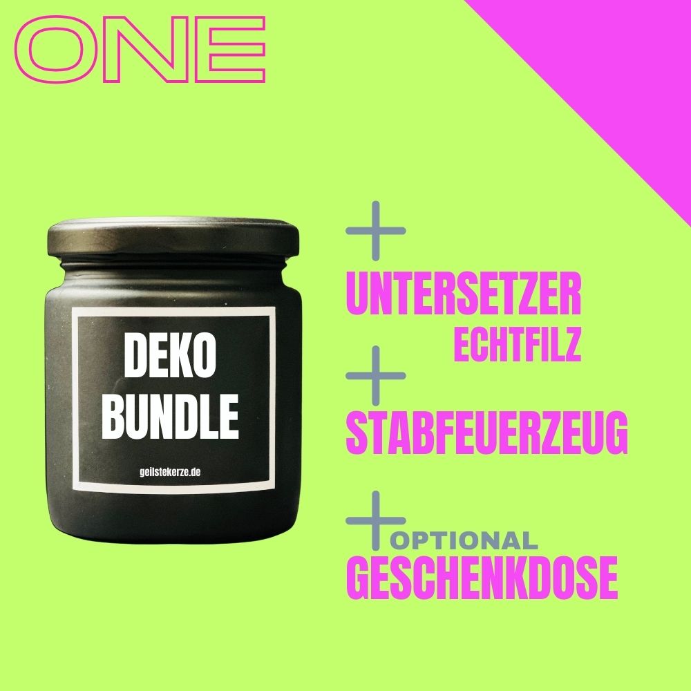 DEKOBUNDLE ONE für deine geilstekerze / Untersetzer / Stabfeuerzeug / Geschenkdose