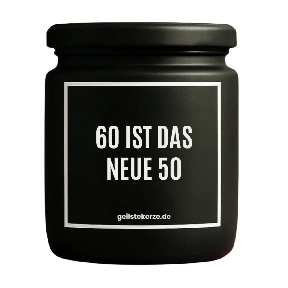60 IST DAS NEUE 50 Duftkerze Detail – weißes Sojawachs, handgemacht