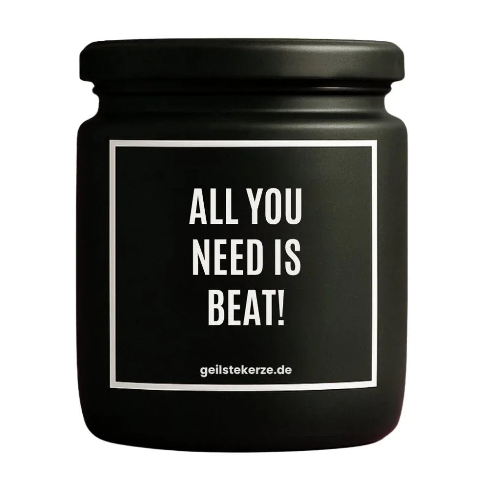 ALL YOU NEED IS BEAT Duftkerze Detail – weißes Sojawachs, handgemacht
