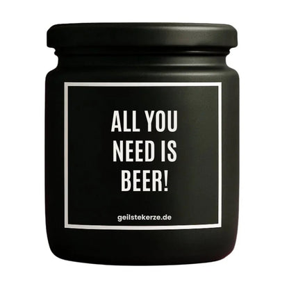ALL YOU NEED IS BEER Duftkerze Detail – weißes Sojawachs, handgemacht