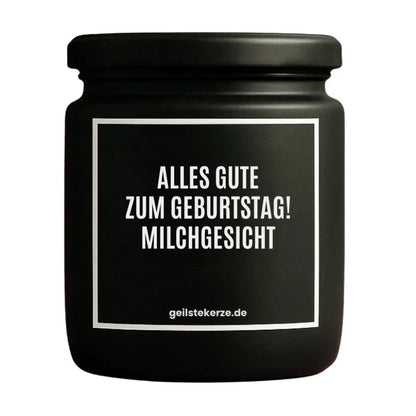 ALLES GUTE ZUM GEBURTSTAG MILCHGESICHT Duftkerze Detail – Sojawachs
