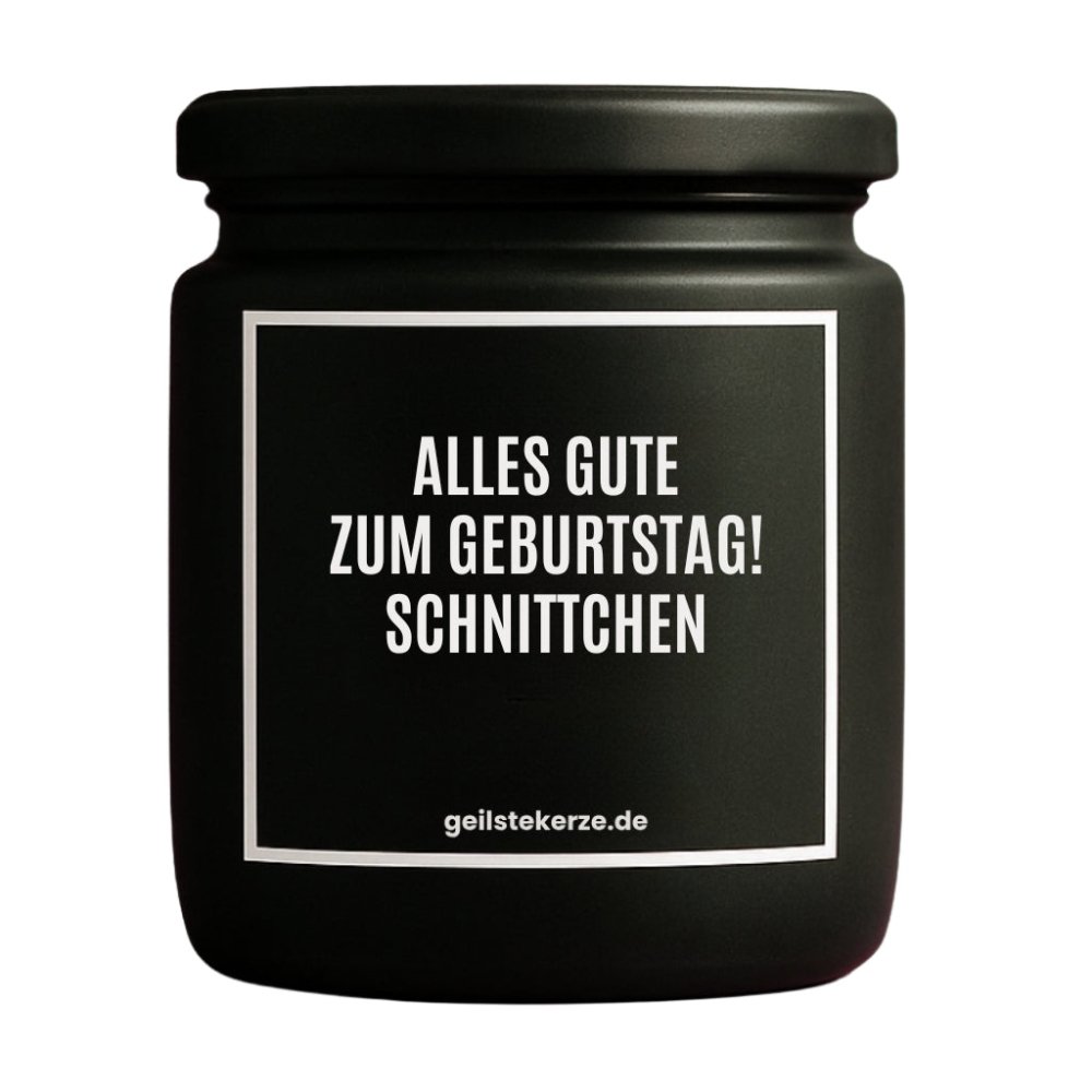 Duftkerze mit Spruch von geilstekerze ist der neue Geschenketrend. Diese witzige Kerze Vegane Bio-Kerze mit Spruch – ALLES GUTE ZUM GEBURTSTAG! SCHNITTCHEN brennt mega lange sagenhafte 80 Stunde, hochwertige ätherische Öle schaffen beste Duftverteilung. Mit 1400 lustigen Sprüchen perfekt zum Verschenken. Handgemacht in Deutschland von geilstekerze.de -Die beste Duftkerze die du kaufen kannst.