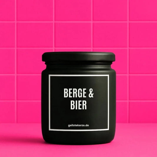 Vegane Bio-Kerze mit Spruch – BERGE & BIER