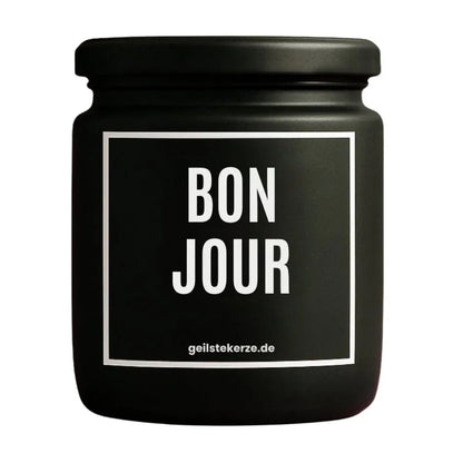 BON JOUR Duftkerze Detail – weißes Sojawachs, handgemacht