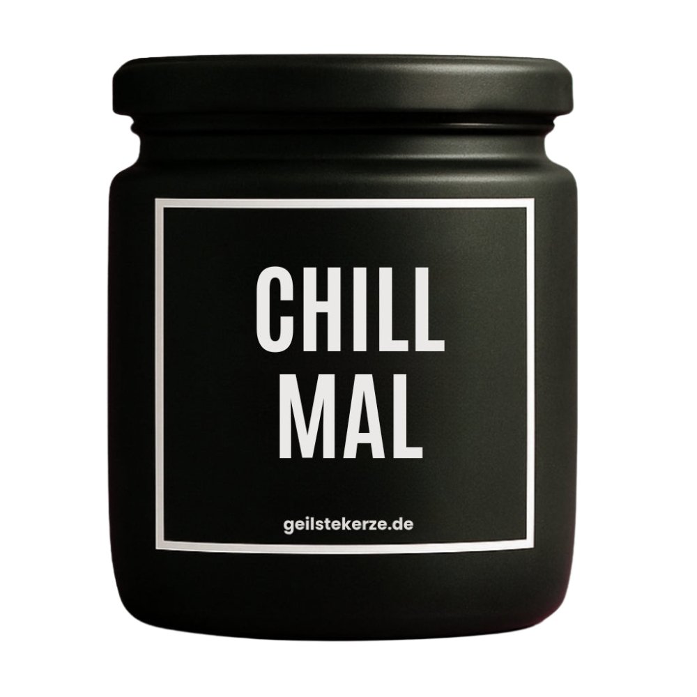 Duftkerze mit Spruch von geilstekerze ist der neue Geschenketrend. Diese witzige Kerze Vegane Bio-Kerze mit Spruch – CHILL MAL brennt mega lange sagenhafte 80 Stunde, hochwertige ätherische Öle schaffen beste Duftverteilung. Mit 1400 lustigen Sprüchen perfekt zum Verschenken. Handgemacht in Deutschland von geilstekerze.de -Die beste Duftkerze die du kaufen kannst.