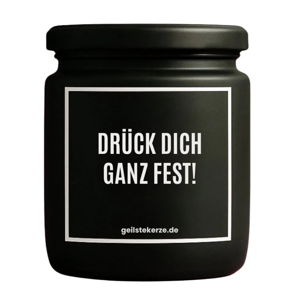 DRÜCK DICH GANZ FEST Duftkerze Detail – weißes Sojawachs, handgemacht