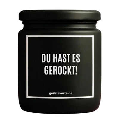 DU HAST ES GEROCKT Duftkerze Detail – weißes Sojawachs, handgemacht
