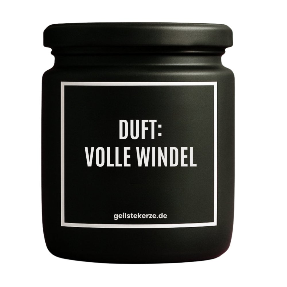 Duftkerze mit Spruch von geilstekerze ist der neue Geschenketrend. Diese witzige Kerze Vegane Bio-Kerze mit Spruch – DUFT: VOLLE WINDEL brennt mega lange sagenhafte 80 Stunde, hochwertige ätherische Öle schaffen beste Duftverteilung. Mit 1400 lustigen Sprüchen perfekt zum Verschenken. Handgemacht in Deutschland von geilstekerze.de -Die beste Duftkerze die du kaufen kannst.