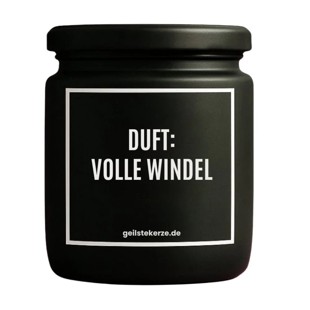 Duftkerze mit Spruch von geilstekerze ist der neue Geschenketrend. Diese witzige Kerze Vegane Bio-Kerze mit Spruch – DUFT: VOLLE WINDEL brennt mega lange sagenhafte 80 Stunde, hochwertige ätherische Öle schaffen beste Duftverteilung. Mit 1400 lustigen Sprüchen perfekt zum Verschenken. Handgemacht in Deutschland von geilstekerze.de -Die beste Duftkerze die du kaufen kannst.