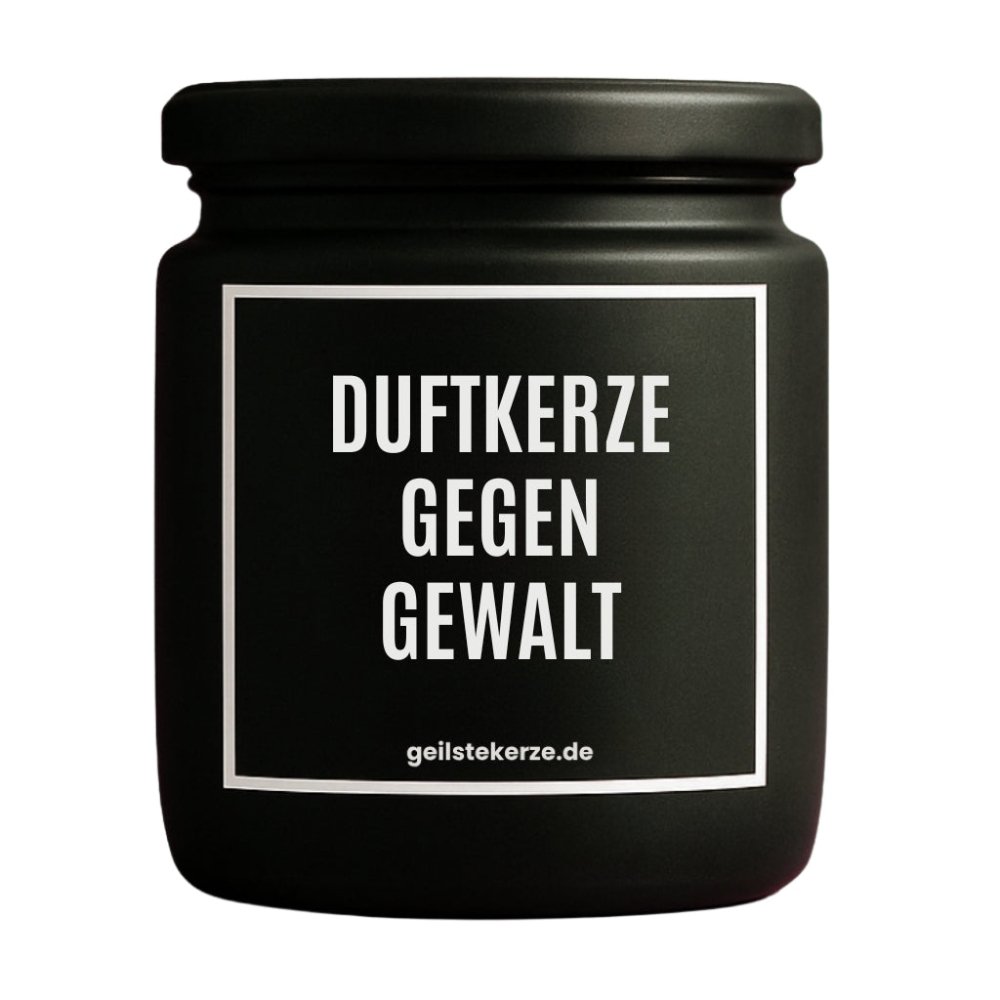 Duftkerze mit Spruch von geilstekerze ist der neue Geschenketrend. Diese witzige Kerze Vegane Bio-Kerze mit Spruch – DUFTKERZE GEGEN GEWALT brennt mega lange sagenhafte 80 Stunde, hochwertige ätherische Öle schaffen beste Duftverteilung. Mit 1400 lustigen Sprüchen perfekt zum Verschenken. Handgemacht in Deutschland von geilstekerze.de -Die beste Duftkerze die du kaufen kannst.