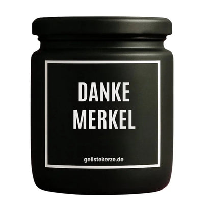 DANKE MERKEL Duftkerze Detail – weißes Sojawachs, handgemacht, geilstekerze.de