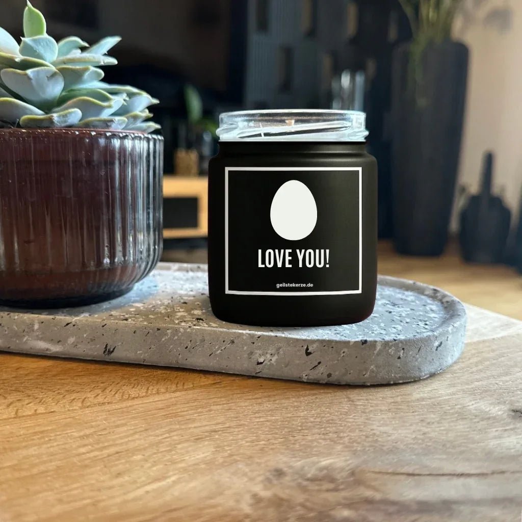 Vegane Bio-Kerze mit Spruch – EI LOVE YOU!