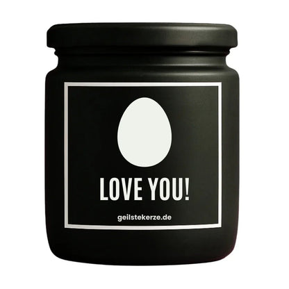 EI LOVE YOU Duftkerze Detail – weißes Sojawachs, handgemacht