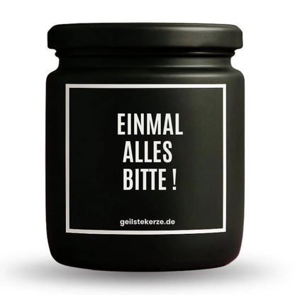 EINMAL ALLES BITTE Duftkerze Detail – weißes Sojawachs, handgemacht