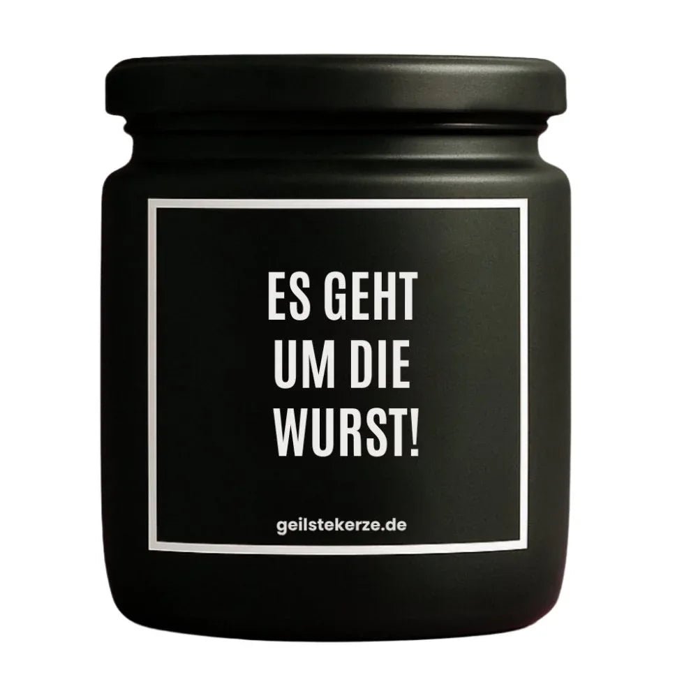 ES GEHT UM DIE WURST Duftkerze Detail – weißes Sojawachs, handgemacht