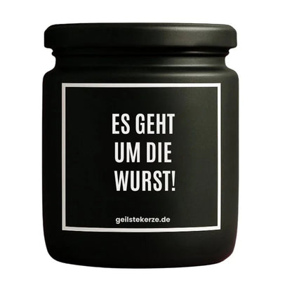 ES GEHT UM DIE WURST Duftkerze Detail – weißes Sojawachs, handgemacht