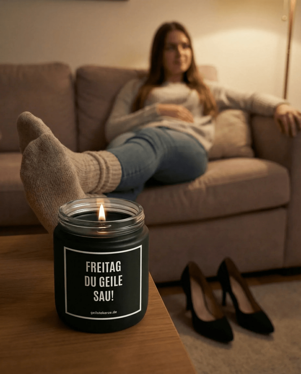 Vegane Bio-Kerze mit Spruch – FREITAG DU GEILE SAU!
