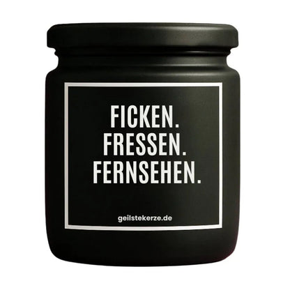 FRESSEN FICKEN FERNSEHEN Duftkerze Detail – Sojawachs, handgemacht
