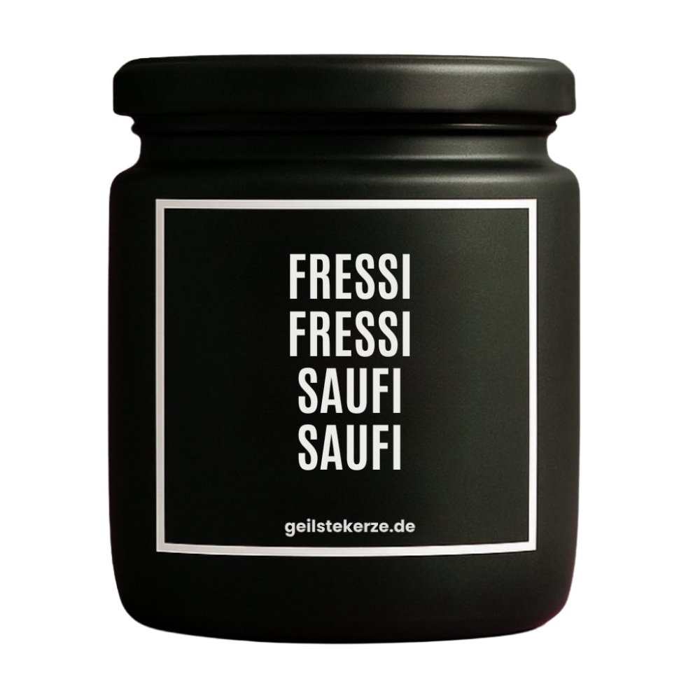 Duftkerze mit Spruch von geilstekerze ist der neue Geschenketrend. Diese witzige Kerze Vegane Bio-Kerze mit Spruch – FRESSI FRESSI SAUFI SAUFI brennt mega lange sagenhafte 80 Stunde, hochwertige ätherische Öle schaffen beste Duftverteilung. Mit 1400 lustigen Sprüchen perfekt zum Verschenken. Handgemacht in Deutschland von geilstekerze.de -Die beste Duftkerze die du kaufen kannst.