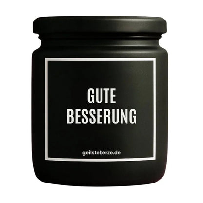 Duftkerze mit Spruch von geilstekerze ist der neue Geschenketrend. Diese witzige Kerze Vegane Bio-Kerze mit Spruch – GUTE BESSERUNG brennt mega lange sagenhafte 80 Stunde, hochwertige ätherische Öle schaffen beste Duftverteilung. Mit 1400 lustigen Sprüchen perfekt zum Verschenken. Handgemacht in Deutschland von geilstekerze.de -Die beste Duftkerze die du kaufen kannst.